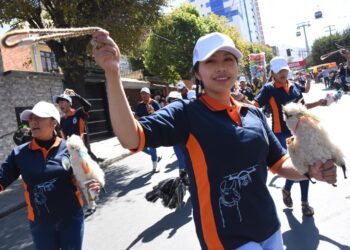 Más de 10.000 universitarios participan de la preentrada folklórica de la UMSA, este domingo.