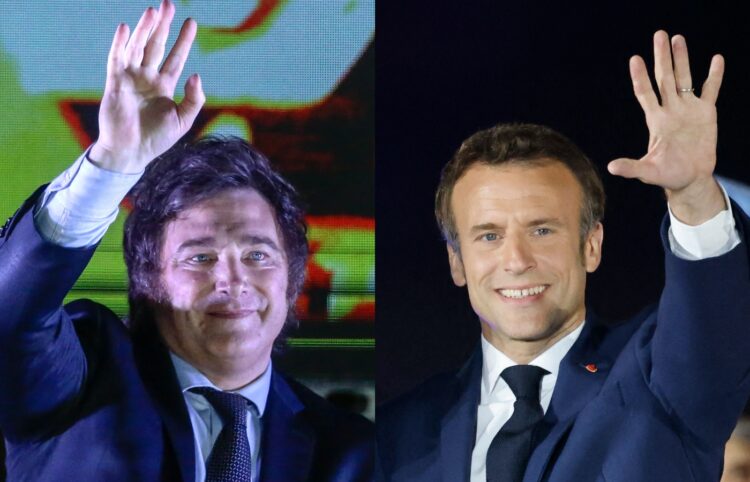 Milei (izq.) y Macron, presidentes de Argentina y Francia, respectivamente