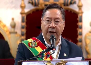 El presidente Luis Arce, en su discurso en la Casa de la Libertad, en Sucre.