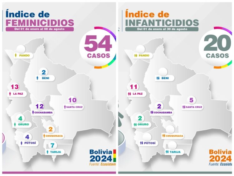 Entre el 1 de enero y el 7 de agosto se registraron 54 feminicidios y 20 infanticidios.