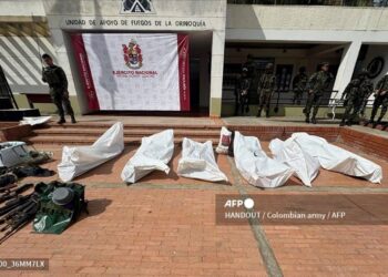 Los cuerpos de los guerrilleros muertos