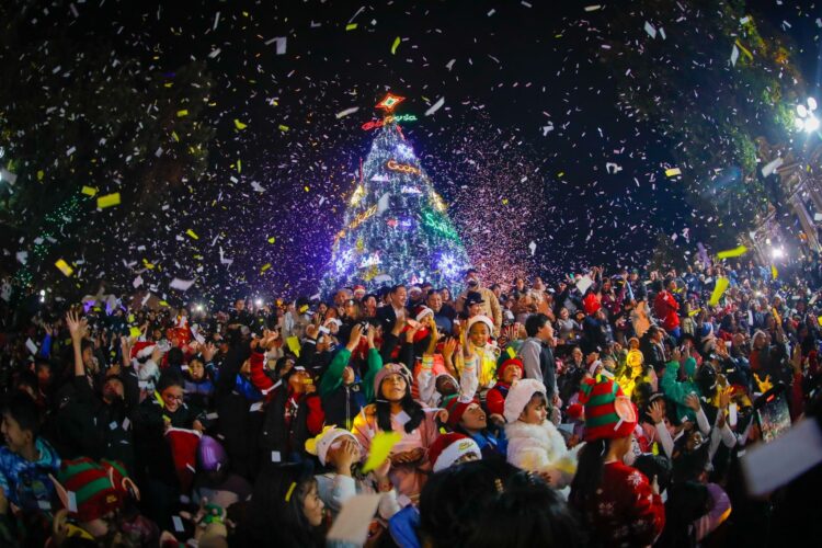 El presidente Luis Arce encendió las luces del árbol de Navidad.
