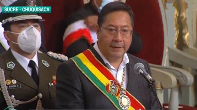 El presidente Luis Arce, en su mensaje presidencial de Sucre,