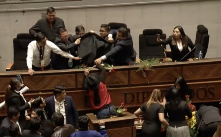 Bochorno en la sesión de la Asamblea, algunos legisladores lanzaron objetos a Choquehuanca