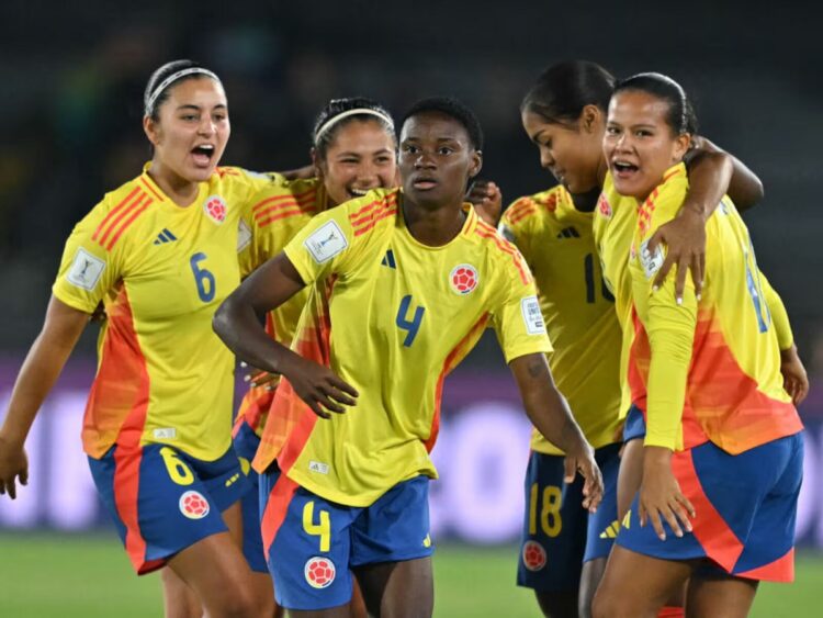 Las jugadoras de Colombia festejan uno de los goles ante Australia