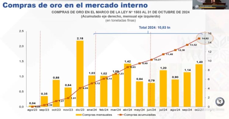 El BCB compra cerca de 11 toneladas de oro en lo que va de 2024