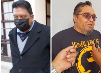 El docente acusado de acoso y su abogado Jhasmany Torrico.