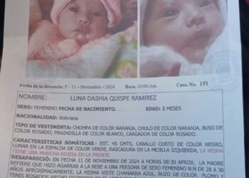 La Policía busca a la bebé Luna. Fue raptada este lunes en Potosí.
