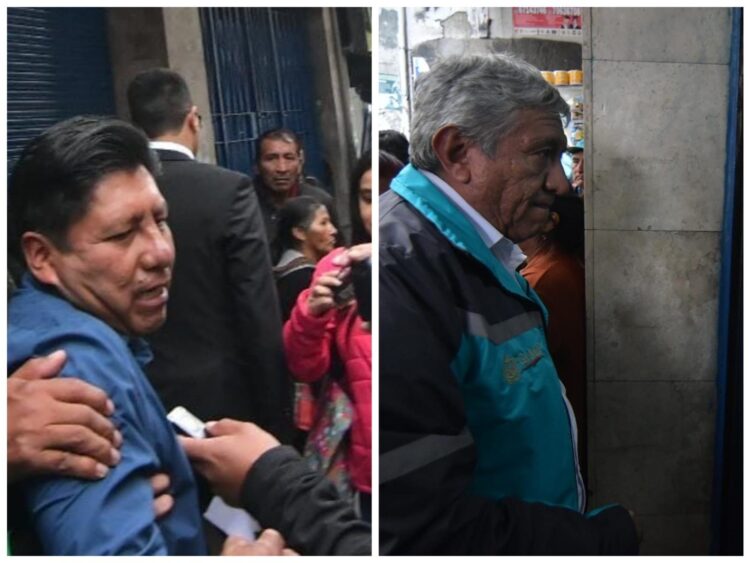 Los alcaldes de Achocalla, Manuel Condori, y de La Paz, Iván Arias, en oficinas de la Fiscalía.