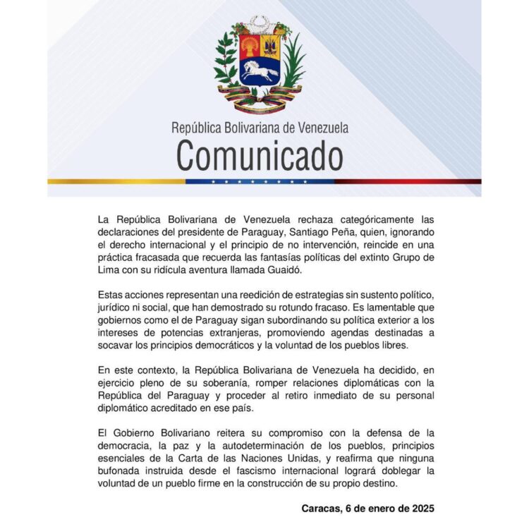 La cancillería de Venezuela publicó un comunicado