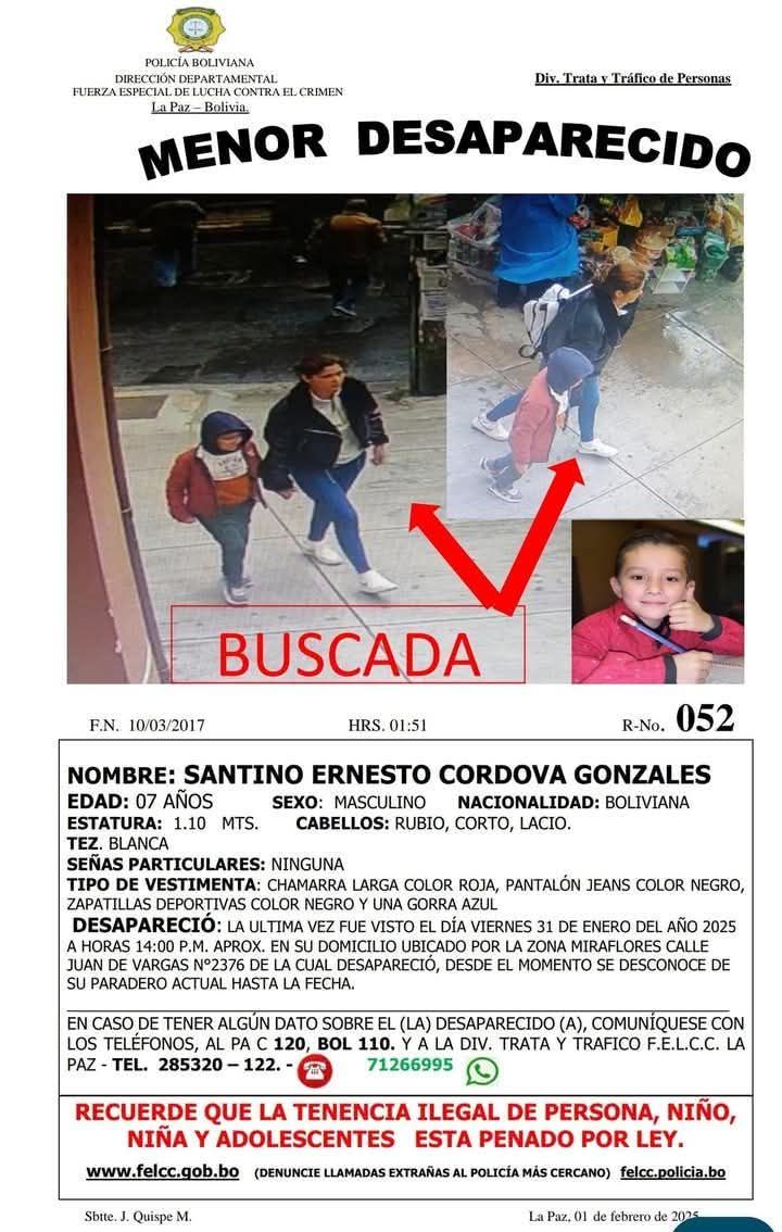 Santino Córdova es buscado por su familia. Desapareció el 31 de enero.