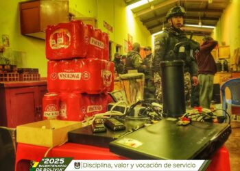 La Policía durante la requisa