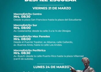 Cronograma de los desfiles escolares para el viernes.
