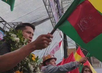 El senador Andrónico Rodríguez en un acto político en Oruro,
