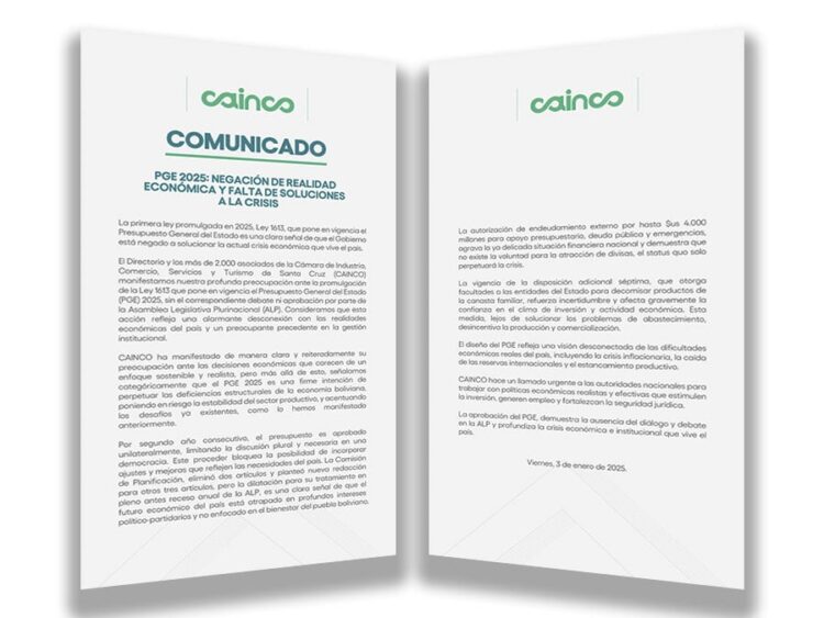 CAINCO señala preocupaciones tras la aprobación del PGE 2025