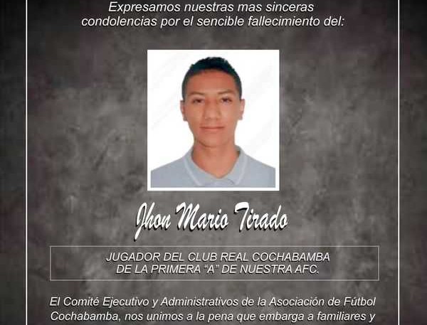 ¡Tragedia!, fallece el jugador Tirado, del club Real Cochabamba
