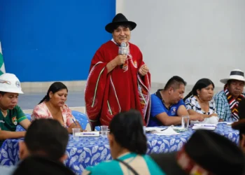 Evo Morales, en ampliado del evismo en Lauca Ñ, este domingo. Foto: RKC