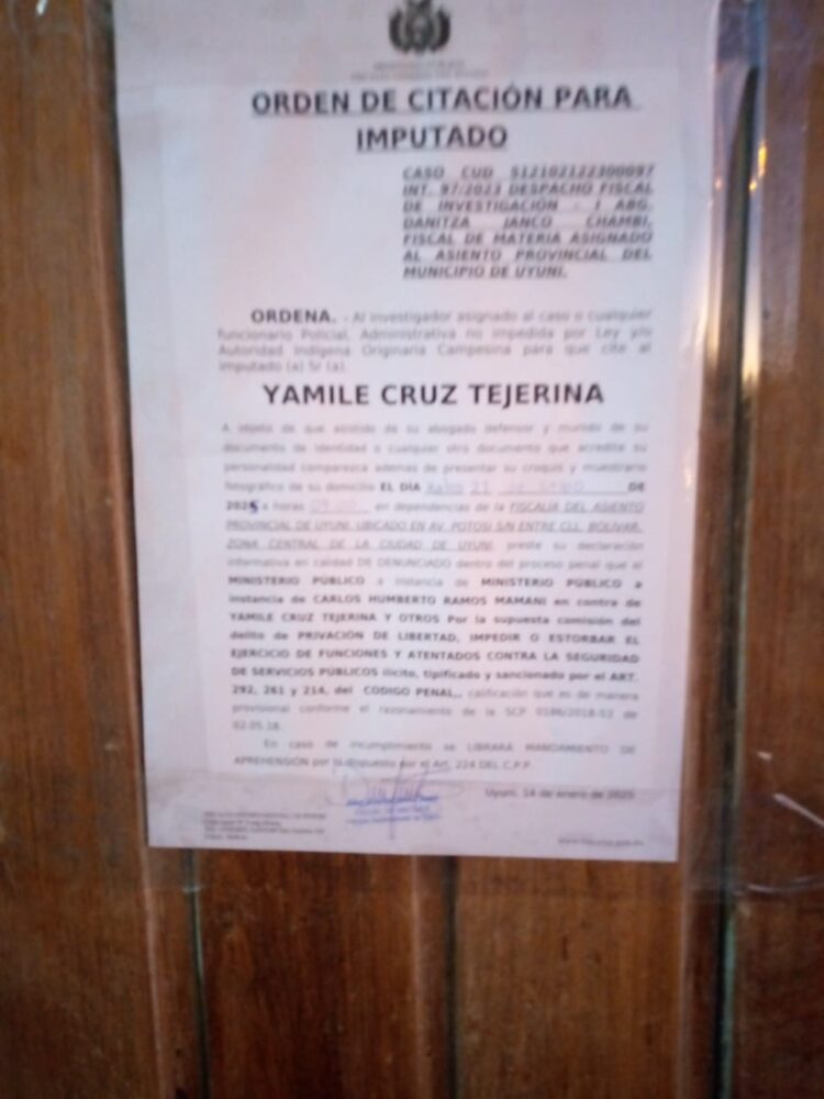 Emiten citación contra Cruz Tejerina por ‘estorbar’ funciones de las plantas de litio
