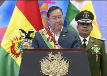 El presidente Luis Arce durante su discurso por el Día del Estado Plurinacional.