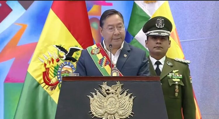 El presidente Luis Arce durante su discurso por el Día del Estado Plurinacional.