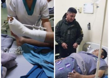 El policía herido por la explosión de una dinamita se recupera en un hospital.