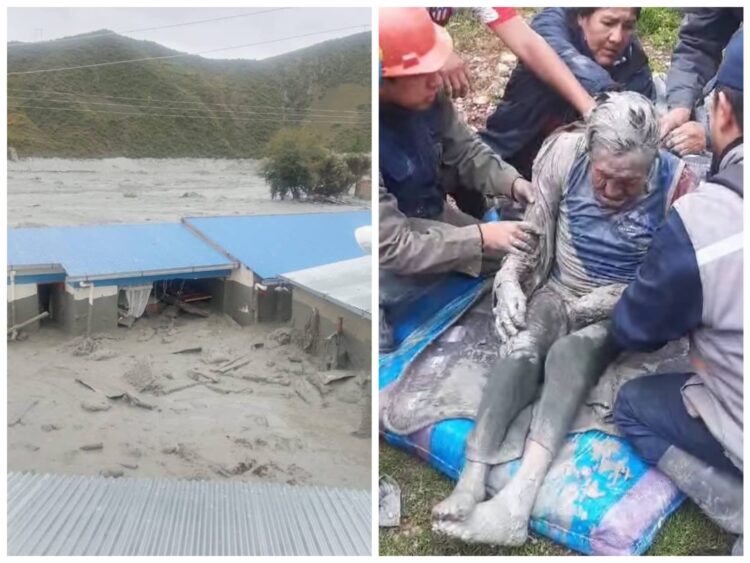 Una mazamorra en Andavique, Llallagua afectó a varias casas; una familia quedó atrapada entre el lodo.