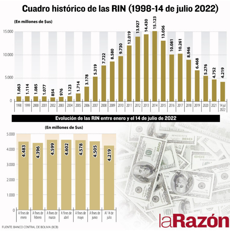 Entre enero y el 14 de julio de 2022, las RIN caen 11%