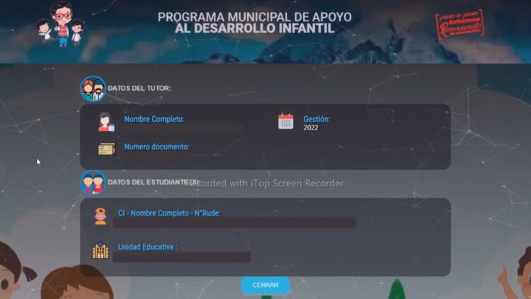 Sistema del Programa Municipal de Apoyo Al Desarrollo Infantil. Foto: Captura