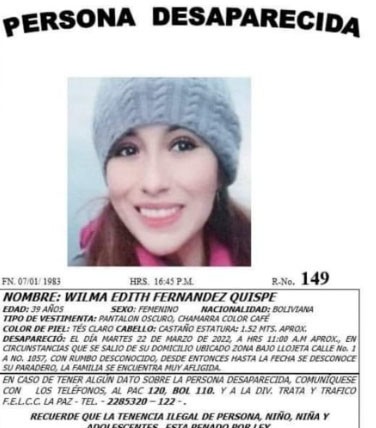 La Fiscalía aprehende a William V. por la desaparición de Wilma Fernández