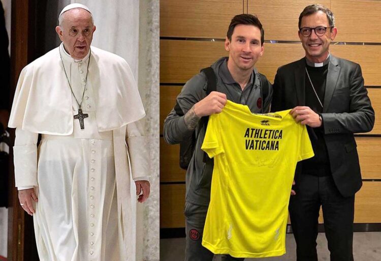 Messi recibe una camiseta firmada por el Papa Francisco