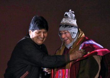 Evo Morales y Luis Arce en una celebración pasada. Foto: La Razón-archivo