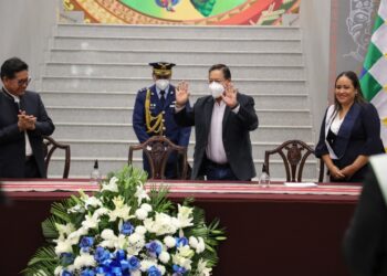 El presidente Luis Arce, en un acto público en Casa Grande del Pueblo. Foto: LuchoXBolivia