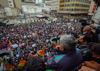 El alcalde Iván Arias, en el mitin de este miércoles. Foto: GAMLP