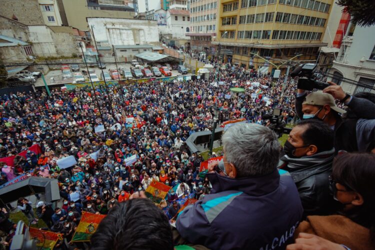 El alcalde Iván Arias, en el mitin de este miércoles. Foto: GAMLP