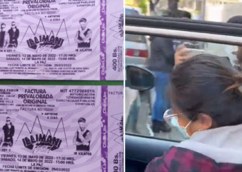 Imágenes de los tickets del evento y del ingreso de la aprehendida a una patrulla. Foto: Abya Yala.