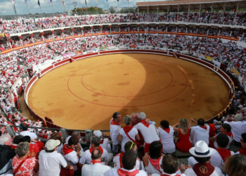 La plaza de toros de Dax, en el suroeste de Francia, repleta durante una corrida en 2014. Foto: AFP.