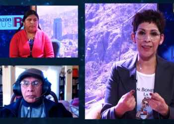 Elvira Espejo y Esteban Ticona, en la entrevista de Piedra, Papel y Tinta, con Claudia Benavente. Foto: La Razón.