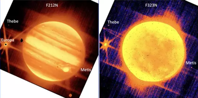 Imágenes de Júpiter tomadas por el telescopio Webb en su puesta en marcha. Foto: NASA.