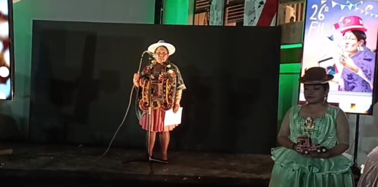 La ministra de Culturas, Sabina Orellana, en el lanzamiento de la FIL 2022, Foto: ABI.