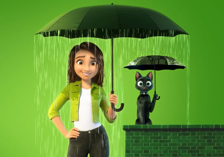 La joven Sam y el gato Bob, protagonistas de 'Luck'. Foto: Apple TV+.