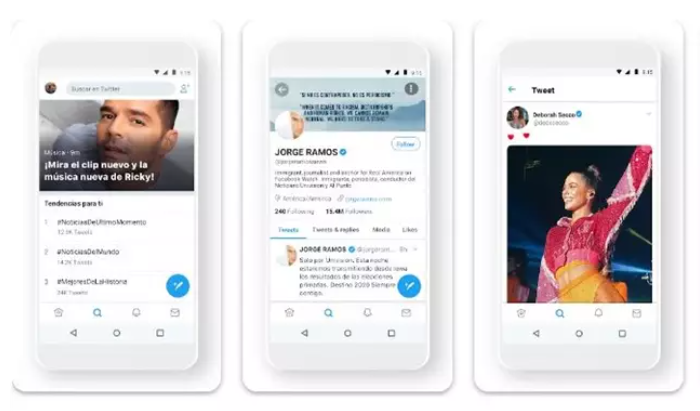 Capturas de la interfaz de Twitter en un dispositivo móvil. Captura de pantalla: Google Play.