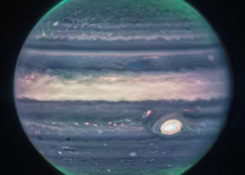 Representación individual de Júpiter. creada a partir de una combinación de varias imágenes tomadas por el telescopio Webb. Foto: NASA.