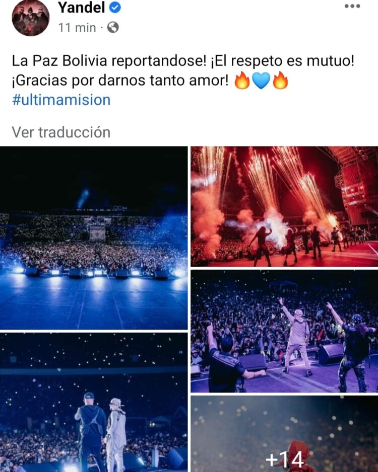Yandel agradece al público paceño en su publicación. Foto: Yandel.
