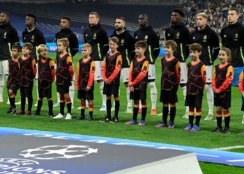 El plantel de Real Madrid en un partido anterior de Champions