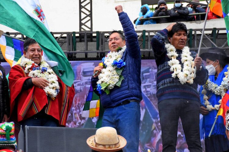 Evo Morales, Luis Arce y David Choquehuanca, en un acto pasado. Foto: La Razón-archivo