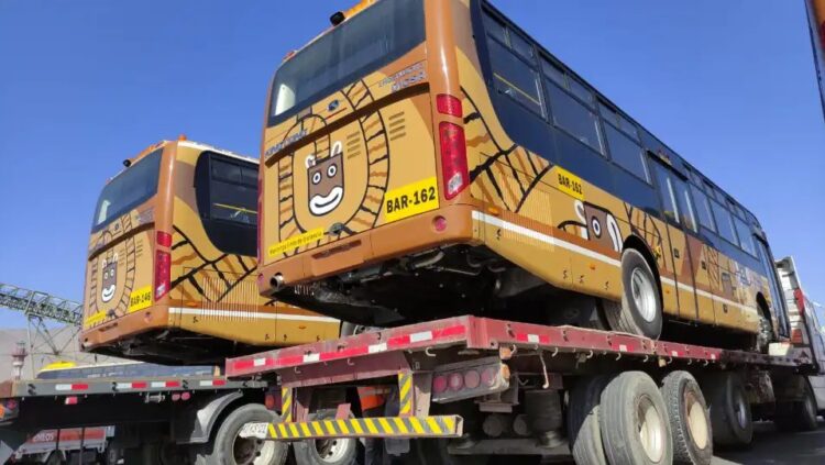 Los buses PumaKatari nuevos en Patacamaya. Foto: AMN