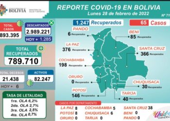 El reporte de contagios del lunes de Carnaval es de apenas 65 y fallecidos, seis