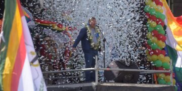 El presidente Arce durante su discurso en la plaza San Francisco