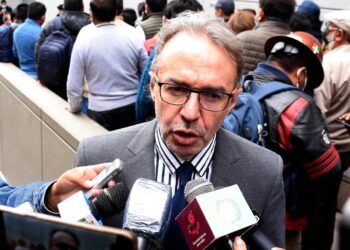 El Vocero Presidencial durante un contacto con la prensa. Foto: APG.