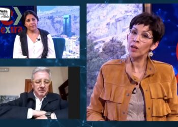 La directora de La Razón, Claudia Benavente, en entrevista con Bejarano y Peñaloza. Foto: La Razón.